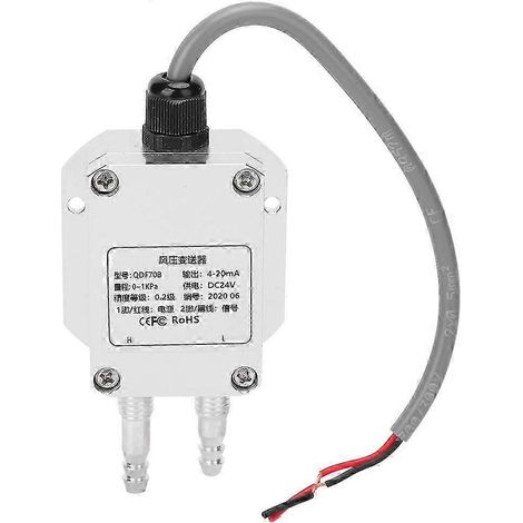 Silberner Winddrucktransmitter, hochpräzise elektronische Komponente, 4-20mA Ausgang, DC24V Stromversorgung, 0,1 kPa Messbereich, robuster Mikrosensor. (1/4)