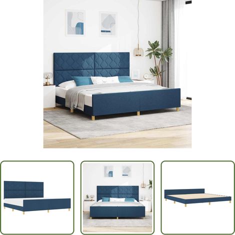 vidaXL Stoffbett - Bettgestell mit Kopfteil Blau 200 x 200 cm Stoff (1/5)