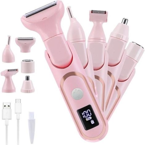 (rose)5 en 1 Épilateur électrique pour femme, rasoir électrique étanche et indolore, rechargeable (rose) (1/5)