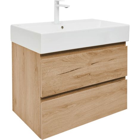 Ensemble meuble avec vasque SAT et mitigeur - B-Way - 2 tiroirs 79x50x45 - chêne mat - Chêne