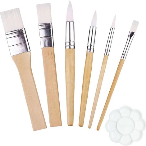 6 pinceaux acrylique manche bois/nylon + palette incluse, pour huile, aquarelle, acrylique, usage artistique (1/5)