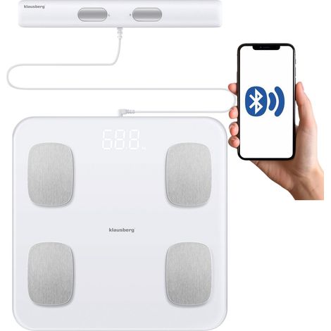 Báscula de baño con medición de grasa y composición corporal, inteligente, BT, KLAUSBERG KB-7853 blanca (1/5)