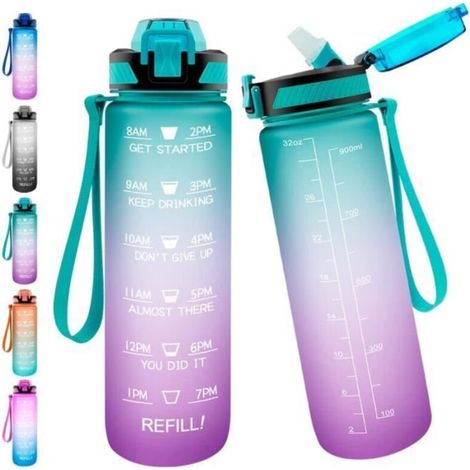 Gourde Sport - Non spécifié - 1 Litre - Paille en silicone - Filtre - Marqueur de temps (1/4)