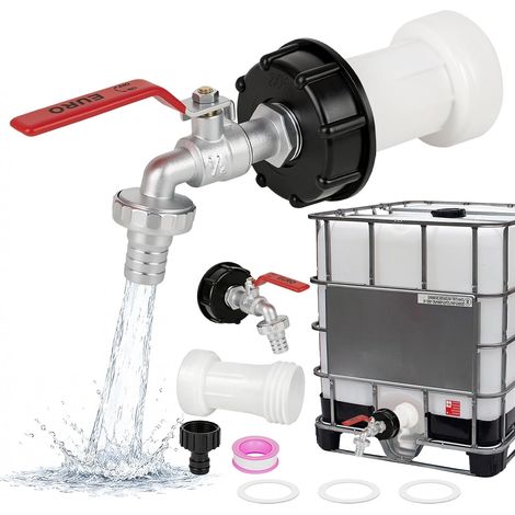 Robinet de sortie pour réservoir d'eau de pluie 1000 l Robinet à boisseau sphérique en alliage avec raccord 1/2" Adaptateur pour robinet de réservoir d'eau S60 x 6 (1/5)