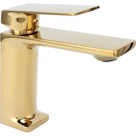 Robinet de lavabo doré monotrou avec eau chaude et froide pour salle de bain, G3/8 (1/5)