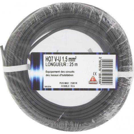 Cable eléctrico H07 V-u 1,5 mm² 25 Negro