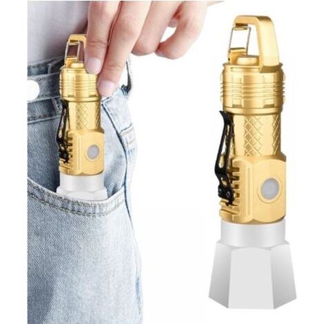 Camping-Taschenlampe, wasserdichte tragbare Taschenlampe – kleine Taschenlampe mit Haken, verstellbare tragbare USB-Taschenlampe (1/4)