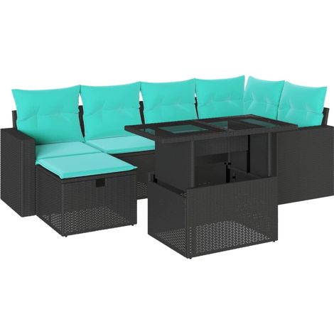 7-teiliges Gartensofa-Set mit Kissen, schwarzes Polyrattan vidaXL (1/5)