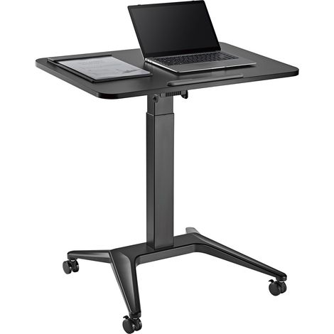 Maclean MC-453B Mesa Escritorio para Portátil, Ajuste Neumático de Altura, 80x52cm, 8kg máx, 109cm h, Color Negro (1/5)