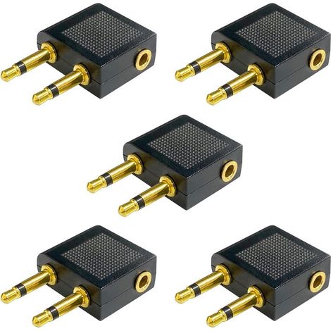 5 Pcs Adaptateurs de vol 1/8" pour Casque d'avion, Double Adaptateur 3,5 mm mâle vers 3,5 mm Femelle (1/5)