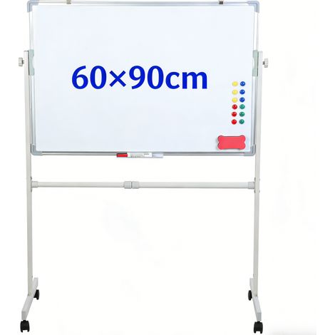 FLASIDU - Tableau blanc magnétique double face - avec support et roulettes - rotation à 180 degrés - dimensions du panneau : 60 x 90 cm - hauteur réglable - idéal pour le bureau, l'école et la maison (1/5)