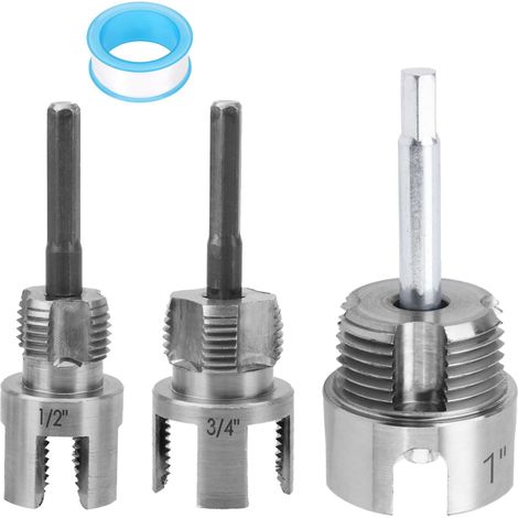 3pcs Outils Filetage Tuyaux, Coupe-Filetage Interne et Externe Intégré à Double Fonction pour Tubes PVC/Plastique 1/2, 3/4 et 1 Pouce avec Courroie de Matières Premières pour Perceuses Électriques (1/5)