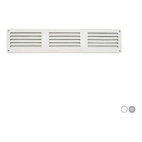 First grille de ventilation me'tallique rectangulaire a' chevaucher avec filet anti-insectes 300x60 mm espacement des trous 290x50 mm couleur blanche adapte'e aux environnements inte'rieurs et exte'ri