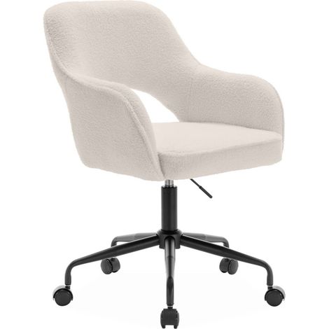 Chaise de bureau à roulettes bouclettes blanche. Jim. L 60 x P 62 x H 89 / 99cm.