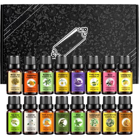 Set d'huiles essentielles bio 10ml - 16 flacons pour massage, gua sha et soins corporels (1/5)
