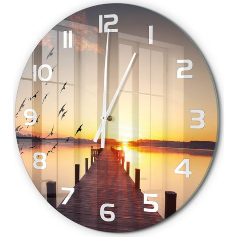 Horloge Murale Ronde Décorative en Verre Trempé Silencieuse pour Chambre Coucher du soleil fi 60 cm (1/5)