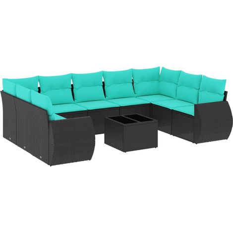 Maison Exclusive - 10-teiliges Gartensofa-Set mit Kissen, schwarz (1/5)