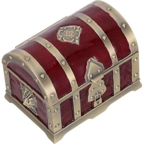 Coffret à Bijoux Vintage Style Européen en Simili Cuir Rouge Foncé avec Serrure, Petite Boîte à Colliers et Boucles D'oreilles, Coffret Décoratif pour Rangement Bijoux et Voyage, (1/5)