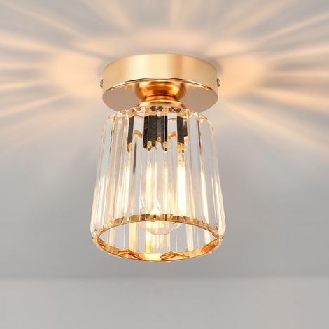 1 Plafonnier Cristal Métal Doré E27 Ø135mm H180mm Luminaire Suspension Moderne Pour Salon Couloir Cuisine