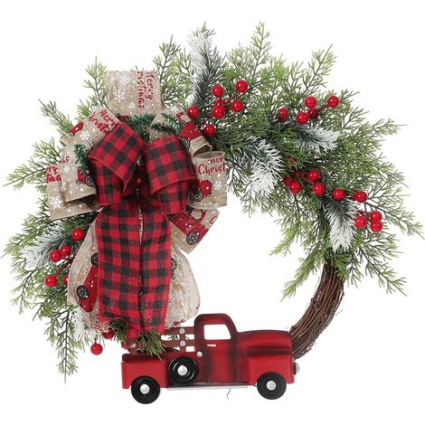 Couronne de Noël avec lumières en pin et cèdre pour intérieur et extérieur (40 cm) (1/5)
