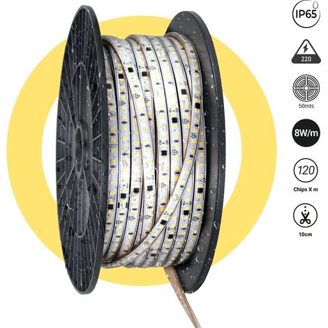 Ruban LED 220V AC - Monocouleur - 8W/m - 10mm - IP65 - 50 mètres