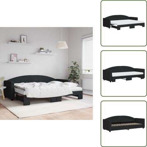 Lit de jour avec lit gigogne et matelas noir 80x200 cm tissu - Canapé Lit - Lit Gigogne - Lit Convertible - Meuble Multifonction - Literie