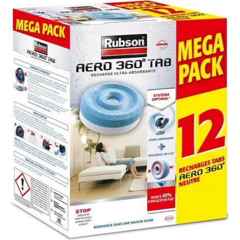 Rubson – Déshumidificateur d'air recharge Aero 360 – Lot de 12 recharges 450 g – Technologie AERO 360° pour efficacité renforcée