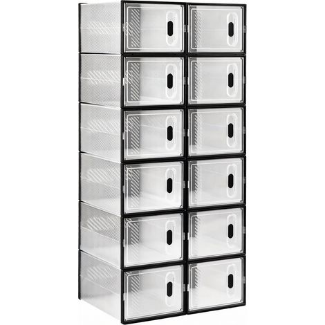CAIziBoîte de rangement à chaussures empilable, boîte de rangement, range-chaussures modulaire, bibliothèque, organisateur de jouets, armoire, meuble de salle de bain (lot de 12 boîtes de rangement)