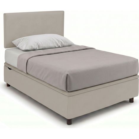 Letto 1 Piazza e Mezza Contenitore Imbottito 120x200 cm Similpelle Tortora Boxmax Testata Flat (1/5)