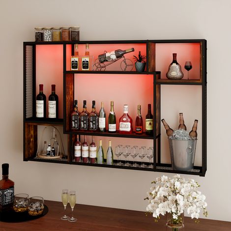 Puluomis – Étagère murale en bois 2 niveaux – Design irrégulier – Charge maximale 20kg – Installation murale – Dimensions 120 x 15 x 80 cm – Marron et noir (1/5)