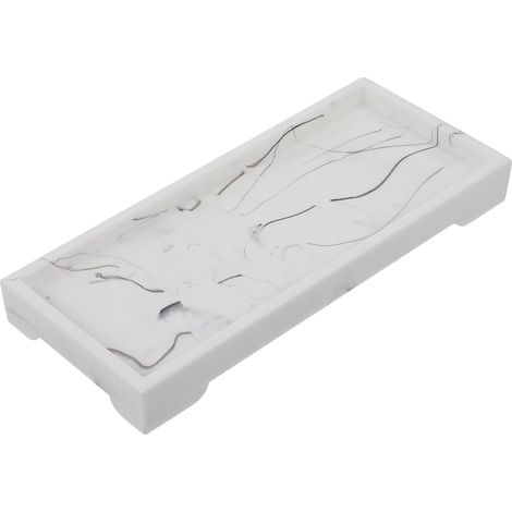 Plateau De Rangement Marbre Blanc 30x20 Cm en Résine Résistante à L’Eau Multifonction pour Salle De Bain Articles De Toilette Et Bijoux Élégant Et Pratique'-'-