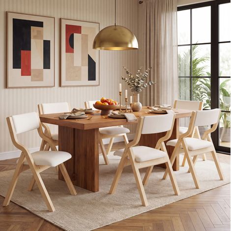 Klappbare Esszimmerstühle 6er-Set aus Holz und Leinen, 55 x 49 x 81 cm, Beige HAVRYA (1/5)