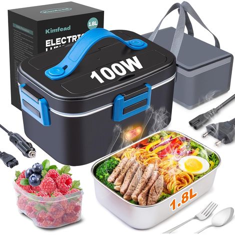 Gamelle Chauffante 100W 1,8L Lunch Box Chauffante 12V/24V/230V Chauffage Rapide 20-30 Min, Acier Inox 304, Facile à Nettoyer, pour Voiture Bureau Maison (1/5)