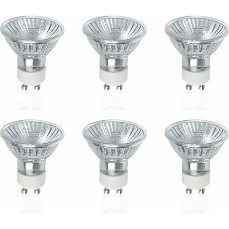 Bombillas halógenas GU10, paquete de 6, focos halógenos GU10 de 50 W, CA 220 V-240 V, 700 lúmenes, ángulo de haz de 40°, blanco cálido 2800 K, regulables. (1/5)