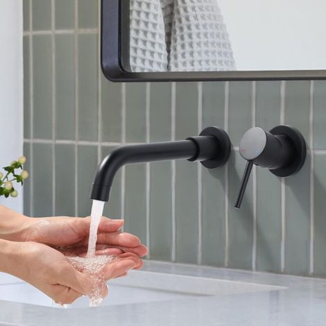 360° drehbare Wandarmatur für Waschtische, Badezimmerarmatur für Badewanne und Waschbecken, modernes Design, Einbau-Wandarmatur, Schwarz