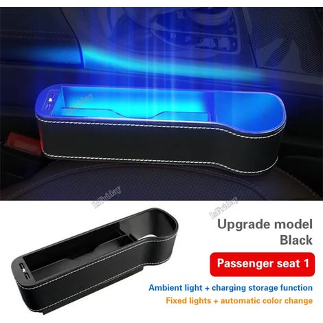 (Côté conducteur noir) Organisateur de siège auto lumineux LED multicolore, boîte de rangement en cuir PU pour boisson, téléphone et portefeuille, accessoire auto (1/5)