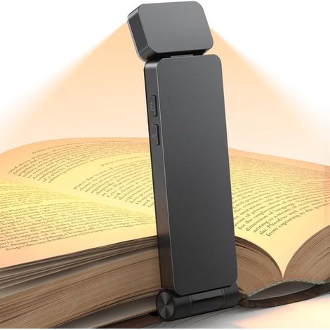 Lámpara de lectura con pinza, Lámpara lectura recargable USB C, Mini lámpara LED lectura nocturna, Luz suave dormitorio, Negra, 35 x 13 x 116 mm (1/5)