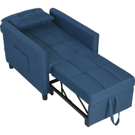 Fauteuil-lit pliant avec dossier et coussin réglables, bleu