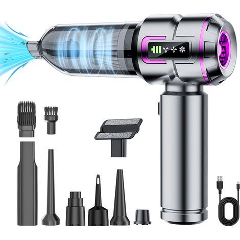 Aspirateur à main, 16 000 Pa - Mini aspirateur sans fil 4 en 1 - Avec moteur sans balais - 3 vitesses - Pour voiture, maison, poils d'animaux (A) (1/5)