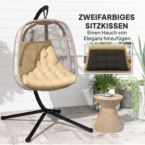 Coussin de siège extérieur pour fauteuils suspendus et rocking chairs, coussin rembourré beige, usage jardin ou terrasse