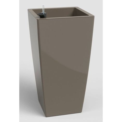 Pot de fleur haut carré avec systeme auto-arrosage PISA SWS - Plastique - Taupe - 40x40xH78cm - Int/Ext - ARTEVASI (1/4)