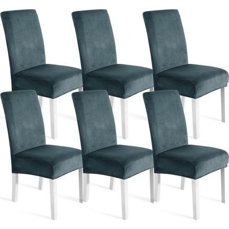 Stuhlhussen Samt 6er Set, Stretch, Grau Blau, Waschbar, Kratzfest (1/5)
