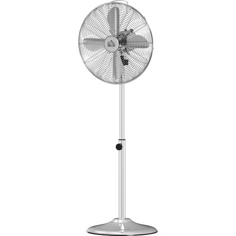 Ventilateur à piédestal 120 cm acier argent 3 vitesses angle réglable hauteur réglable