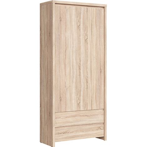 Bibliothèque armoire placard à 2 portes et 2 tiroirs, coloris chêne Sonoma - Longueur 90 x Profondeur 40,5 x Hauteur 200,5 cm (1/4)