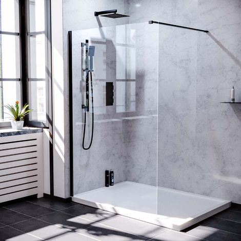 Samoa 1200mm Wet Room Screen & Support Bar Matte Black (1/5)