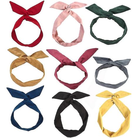 Bandeaux en fil de fer uni pour femmes avec nœud et oreilles de lapin, bandeaux torsadés, pour le yoga et le sport (1/5)