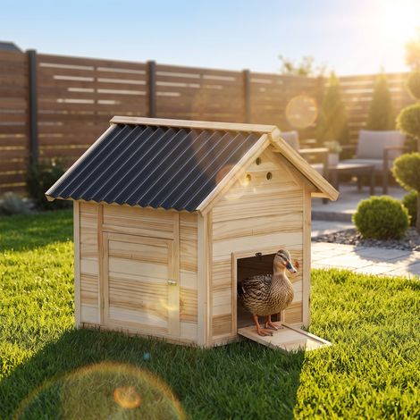 Poulailler en Bois pour Canards Abri pour Canards Toit Ouvrant Double Porte 78 X 90 X 92 Cm (1/5)