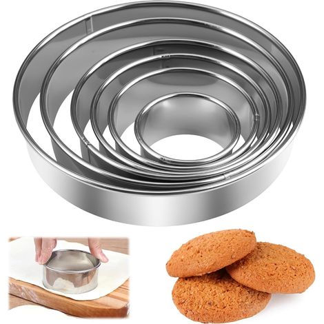 6 Round Cookie Cutters 5 cm/7 cm/9 cm/10.5 cm/13 cm/15 cm Round Stainless Steel Cookie Circle for Doughnuts, Biscuits, Muffins, Fruit Pies, Cakes (1/5)