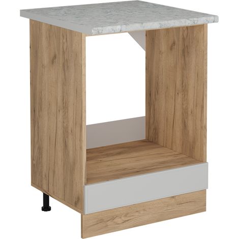 Herdumbauschrank  R-Line, Weiß Landhaus, 60 cm AP Marmor, Vicco