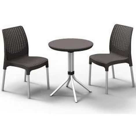 Set de bistrot en plastique antracite avec table 600x600x750 et deux chaises 480x570x870